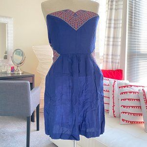 Ecote Strapless and Embroidered Dress in Blue Barbiecore MEDIUM